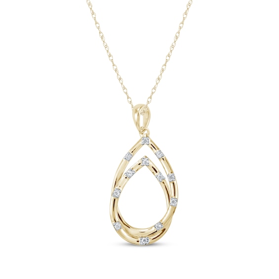 Diamond Station Teardrop Necklace 1/20 ct tw 10K Yellow Gold 18"