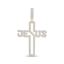 Men's Diamond "Jesus" Cross Charm 1/2 ct tw 10K Yellow Gold