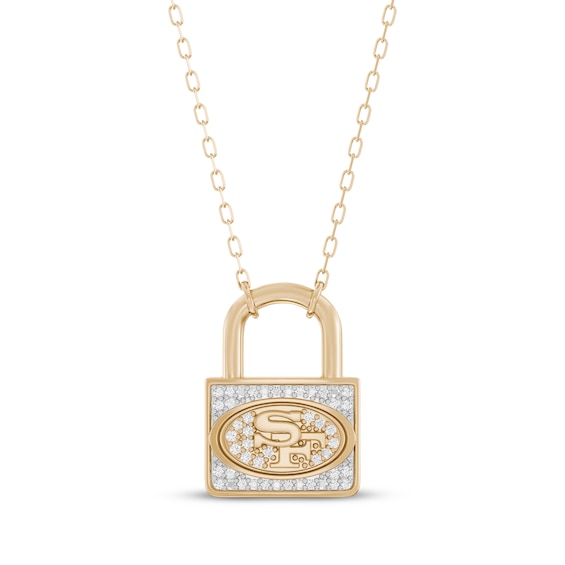True Fans San Francisco 49ers 1/10ct tw Diamond Lock Necklace 24K Yellow Gold Vermeil Sterling Silver