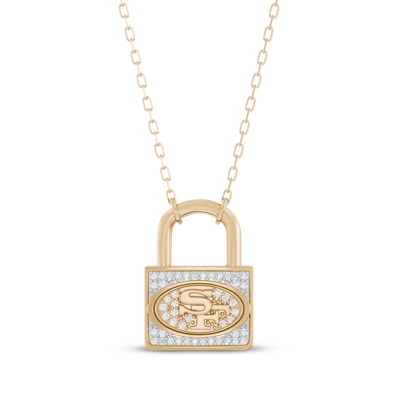 Main Image 1 of True Fans San Francisco 49ers 1/10ct tw Diamond Lock Necklace 24K Yellow Gold Vermeil Sterling Silver