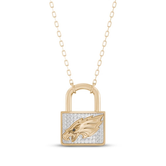 True Fans Philadelphia Eagles 1/10ct tw Diamond Lock Necklace 24K Yellow Gold Vermeil Sterling Silver