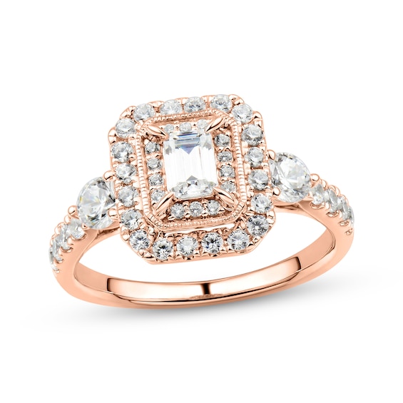 Emerald-Cut Diamond Halo Engagement Ring 1-1/4 ct tw 14K Rose Gold