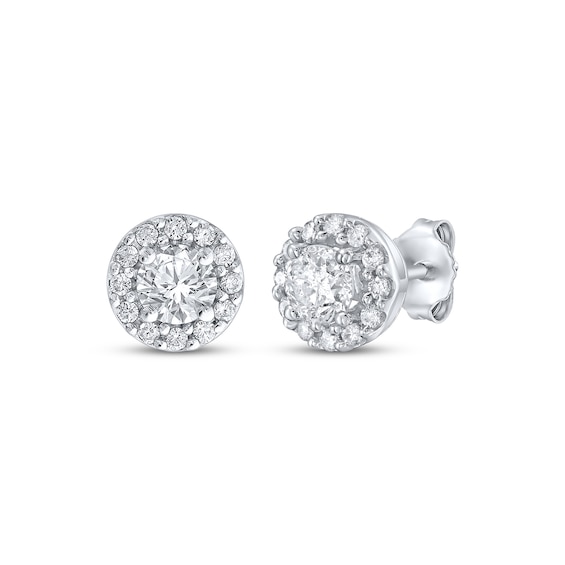 Diamond Halo Stud Earrings 1 ct tw 10K White Gold