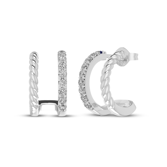 White Lab-Created Sapphire Double J-Hoop Earrings Sterling Silver