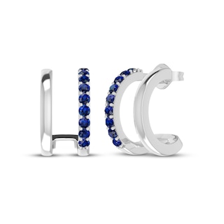 Blue Lab-Created Sapphire Double J-Hoop Earrings Sterling Silver