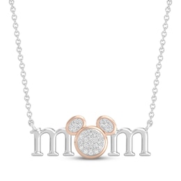 Disney Treasures Minnie Mouse "Mom" Lab-Grown Diamond Necklace 1/8 ct tw Sterling Silver & 18K Rose Gold Vermeil 18"