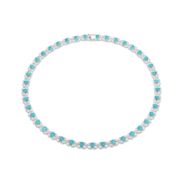 Oval-Shaped Turquoise & Marquise-Cut White Lab-Created Sapphire Crisscross Necklace Sterling Silver 18"