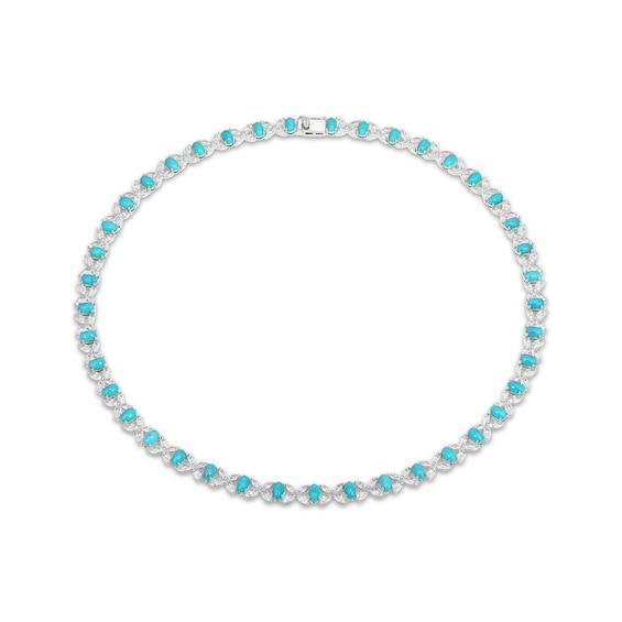 Oval-Shaped Turquoise & Marquise-Cut White Lab-Created Sapphire Crisscross Necklace Sterling Silver 18"