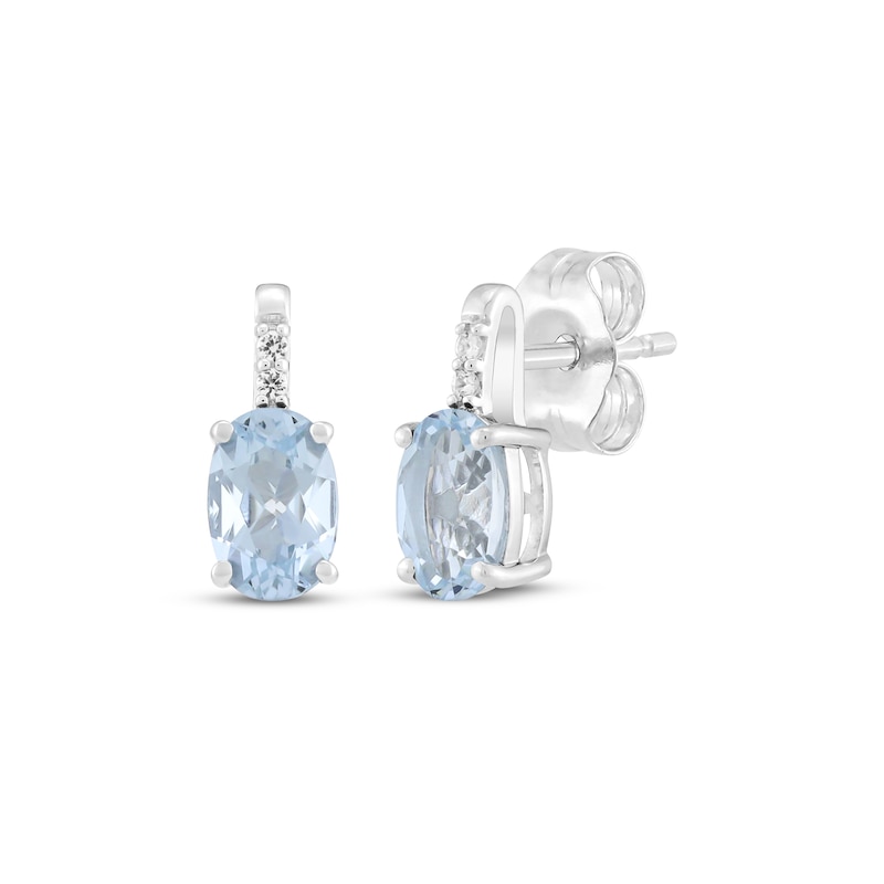 Main Image 1 of Oval-Cut Aquamarine & White Lab-Created Sapphire Stud Earrings Sterling Silver