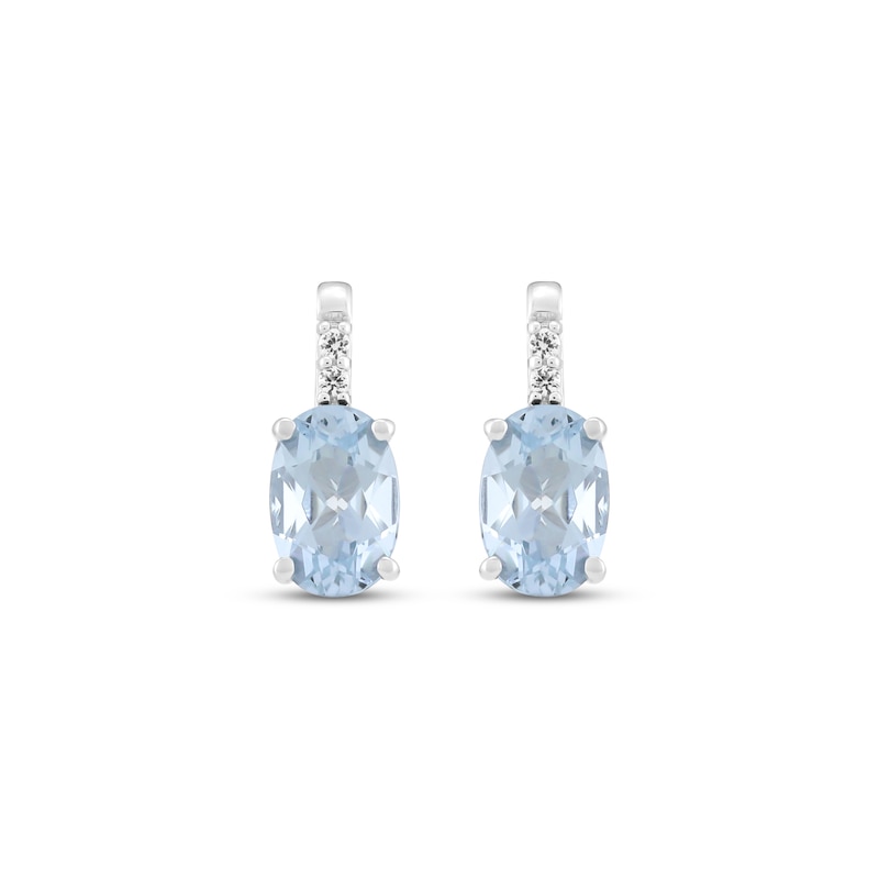 Main Image 2 of Oval-Cut Aquamarine & White Lab-Created Sapphire Stud Earrings Sterling Silver
