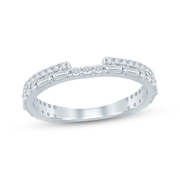 Now + Forever Lab-Grown Diamonds Round & Baguette-Cut Notched Wedding Band 5/8 ct tw 14K White Gold
