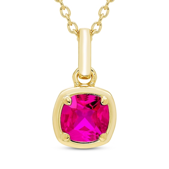 STUDIO BY KAY Cushion-Cut Pink Lab-Created Sapphire Solitaire Necklace 24K Yellow Gold Vermeil Sterling Silver 18"