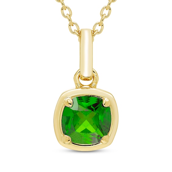 STUDIO BY KAY Cushion-Cut Lab-Created Emerald Solitaire Necklace 24K Yellow Gold Vermeil Sterling Silver 18"