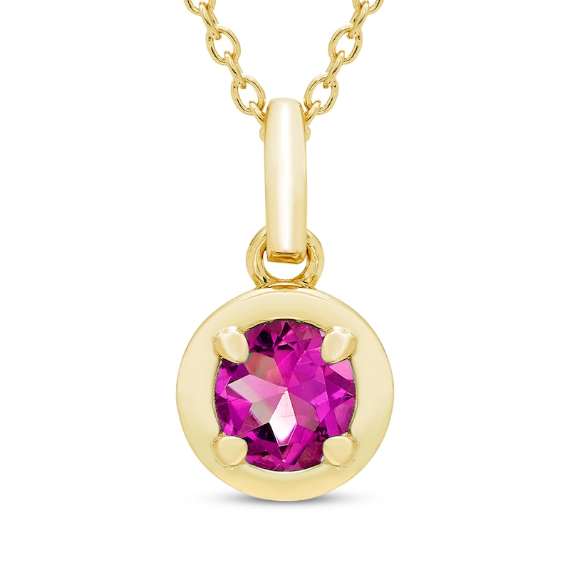 Main Image 1 of STUDIO BY KAY Round-Cut Pink Lab-Created Sapphire Solitaire Necklace 24K Yellow Gold Vermeil Sterling Silver 18"
