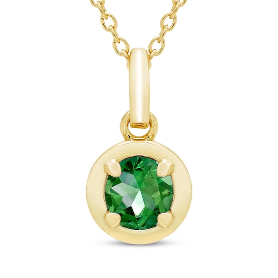 STUDIO BY KAY Round-Cut Lab-Created Emerald Solitaire Necklace 24K Yellow Gold Vermeil Sterling Silver 18"