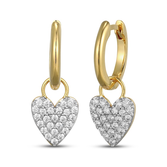 STUDIO BY KAY Lab-Grown Diamond Pavé Heart Hoop Drop Earrings 1/2 ct tw 24K Yellow Gold Vermeil Sterling Silver