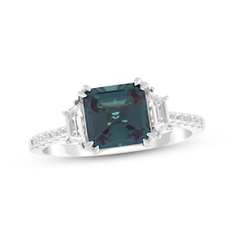 Square Emerald-Cut Lab-Created Alexandrite & White Lab-Created Sapphire Fashion Ring Sterling Silver