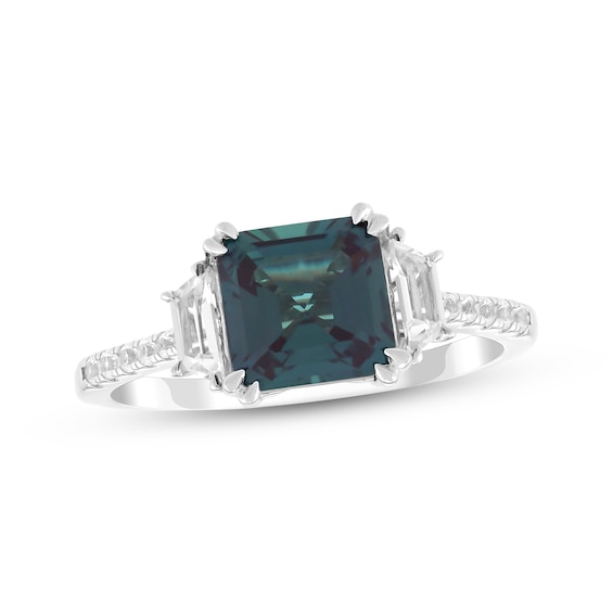Square Emerald-Cut Lab-Created Alexandrite & White Lab-Created Sapphire Fashion Ring Sterling Silver