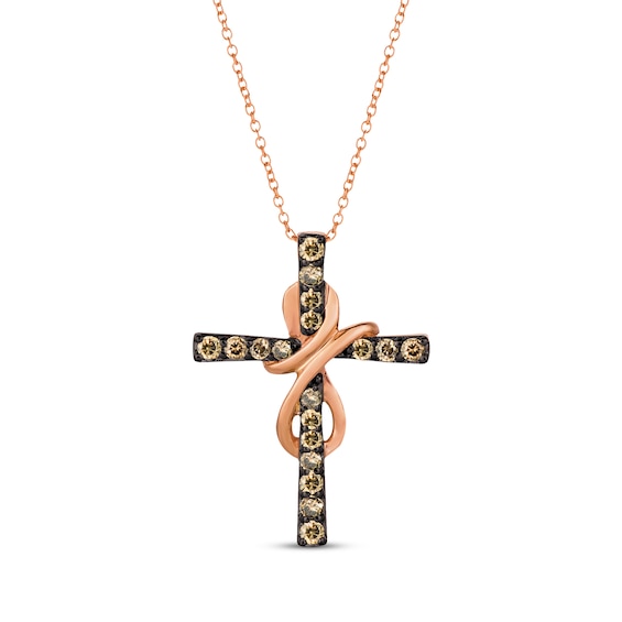 Le Vian Diamond Cross Necklace 1/2 ct tw Round-cut 14K Strawberry Gold 18"