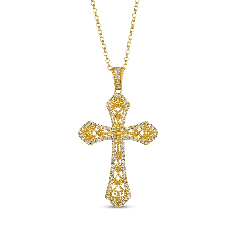 Main Image 1 of Le Vian Diamond Filigree Cross Necklace 3/4 ct tw 14K Honey Gold 19"
