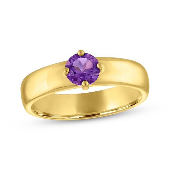 STUDIO BY KAY Round-Cut Amethyst Solitaire Ring 24K Yellow Gold Vermeil Sterling Silver