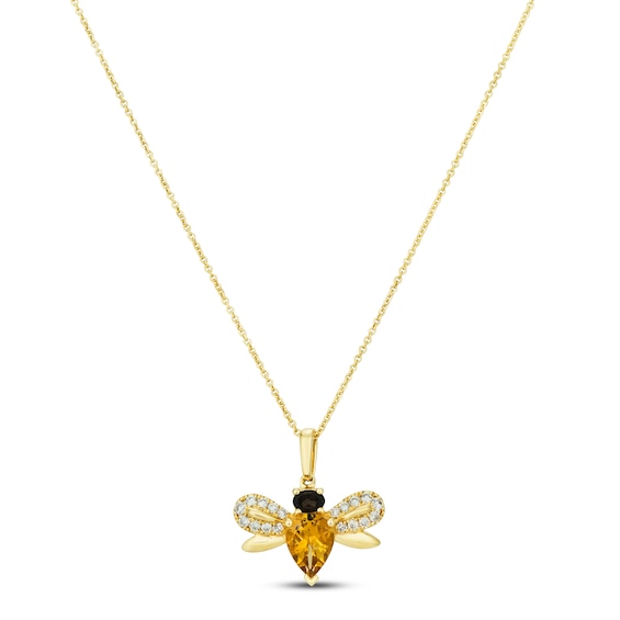 Le Vian Citrine/Quartz Bee Necklace 1/5 ct tw Diamonds 14K Honey Gold 18"