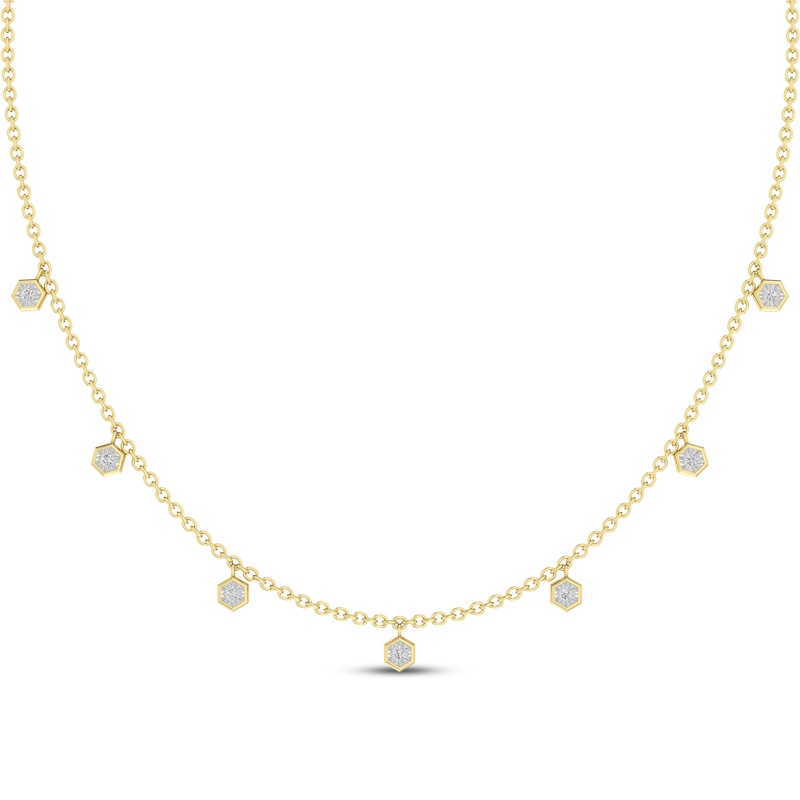 Main Image 1 of Diamond Hexagon Dangle Station Necklace 1/10 ct tw 18K Yellow Gold-Plated Sterling Silver 18"