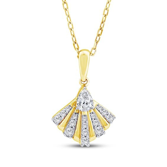 KAY Lab-Grown Diamonds Pear-Shaped & Round-Cut Fan Necklace 1/4 ct tw 18K Yellow Gold-Plated Sterling Silver 18"
