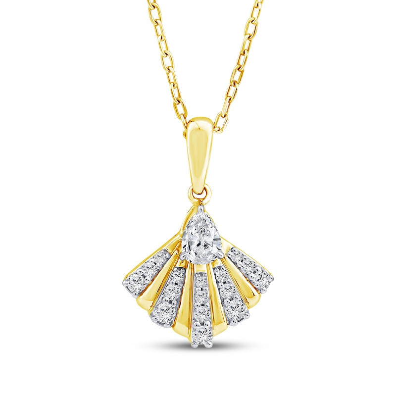 Main Image 1 of KAY Lab-Grown Diamonds Pear-Shaped & Round-Cut Fan Necklace 1/4 ct tw 18K Yellow Gold-Plated Sterling Silver 18"