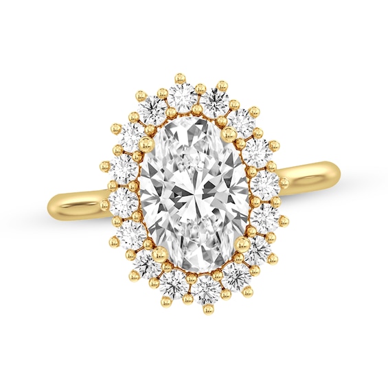 Lab-Grown Diamonds Oval-Cut Halo Engagement Ring 2-1/2 ct tw 14K Yellow Gold