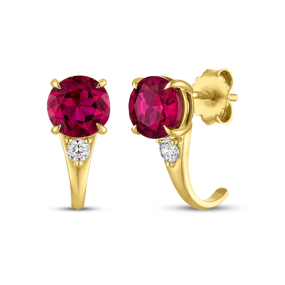 KAY Lab-Grown Diamonds & Lab-Created Ruby Drop Earrings 1/6 ct tw 10K Yellow Gold