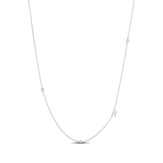 Rocksbox The Sideways Initial Lab-Grown Diamond "R" Necklace 1/10 ct tw Sterling Silver 19"
