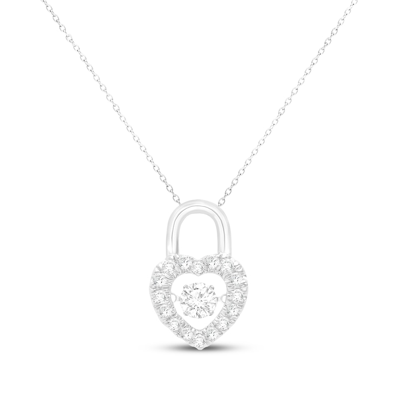 Main Image 1 of Unstoppable Love Lab-Grown Diamond Heart Lock Necklace 1/4 c tw Sterling Silver 19"