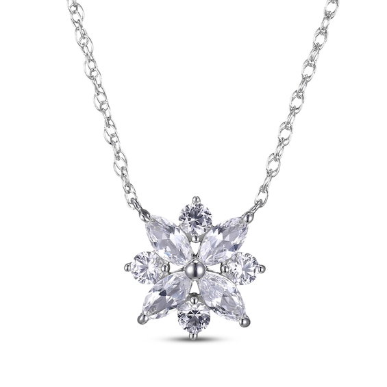Marquise & Round-Cut White Lab-Created Sapphire Necklace Sterling Silver 18”