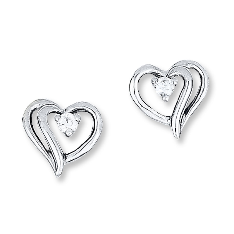 Heart Earrings 1/20 ct tw Diamonds 14K White Gold
