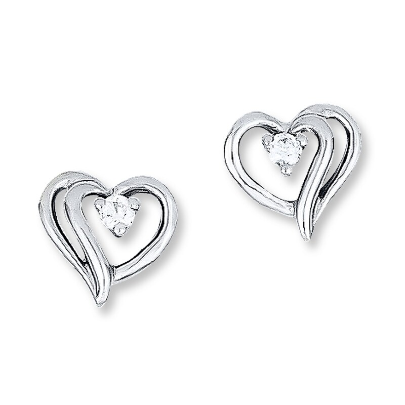 Main Image 1 of Heart Earrings 1/20 ct tw Diamonds 14K White Gold