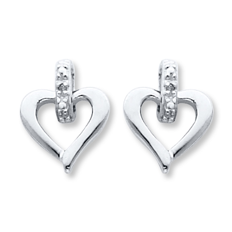 Main Image 1 of Heart Earrings Diamond Accents Sterling Silver