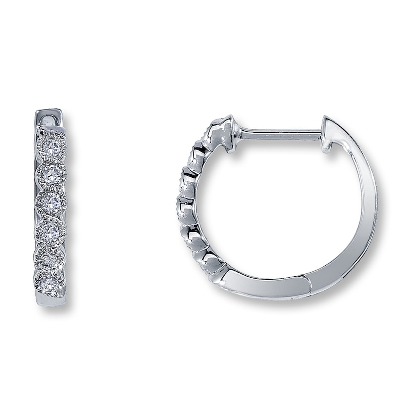 Main Image 1 of Diamond Hoop Earrings 1/8 ct tw Round-Cut 10K White Gold