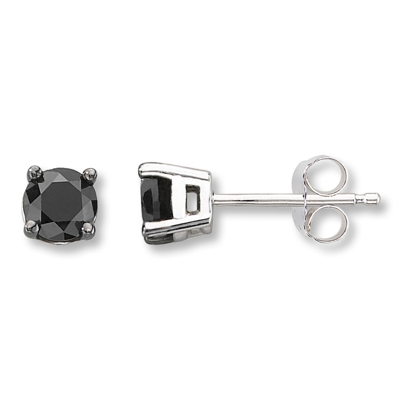 Main Image 1 of Black Diamond Earrings 1 ct tw Round-cut 10K White Gold