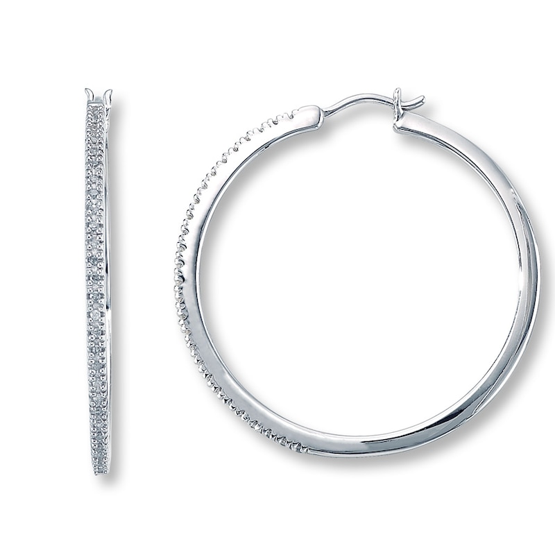 Main Image 1 of Diamond Hoop Earrings 1/4 ct tw Round-cut Sterling Silver