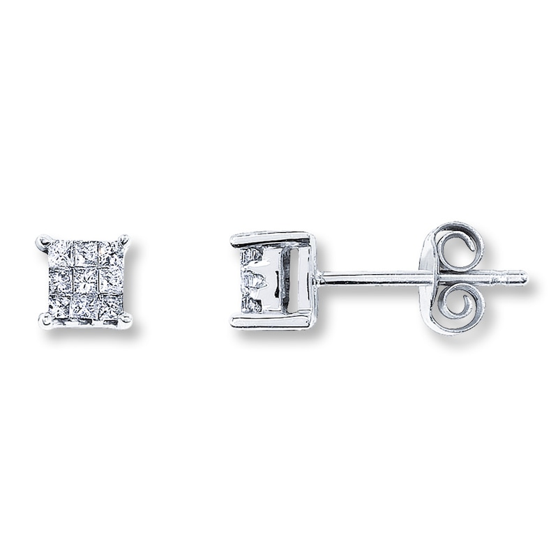 Main Image 1 of Diamond Earrings 1/5 ct tw Princess-Cut 10K White Gold