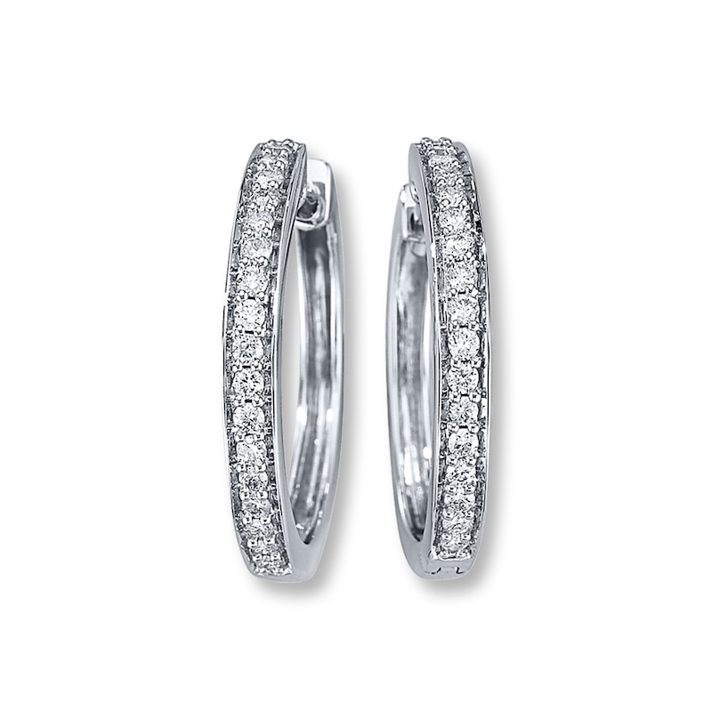 Main Image 1 of Diamond Hoop Earrings 1/2 ct tw Round-cut 14K White Gold