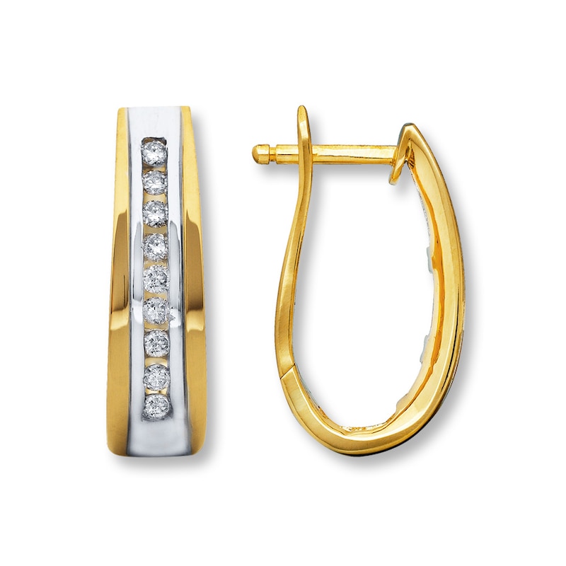 Main Image 1 of Diamond Hoop Earrings 1/4 ct tw Round-Cut 10K Yellow Gold