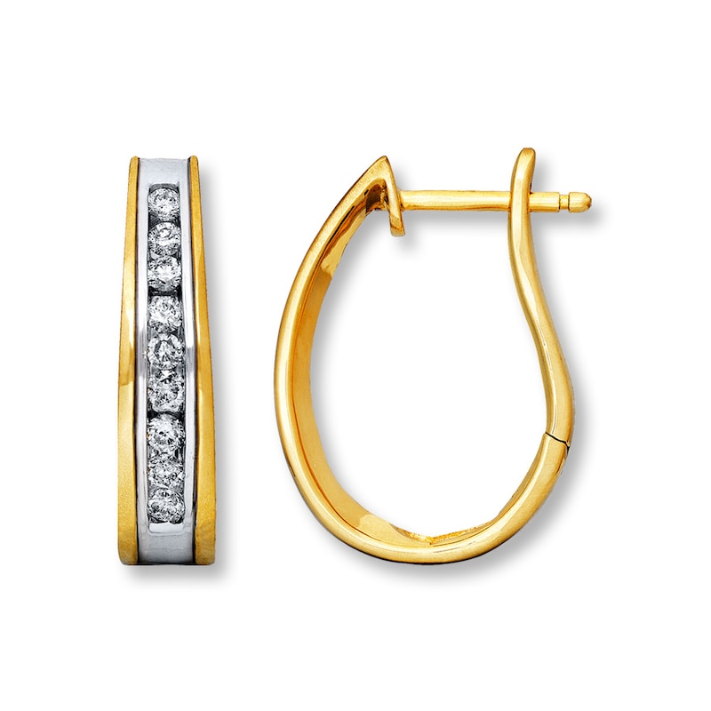Main Image 1 of Diamond Hoop Earrings 1/2 ct tw Round-cut 14K Yellow Gold