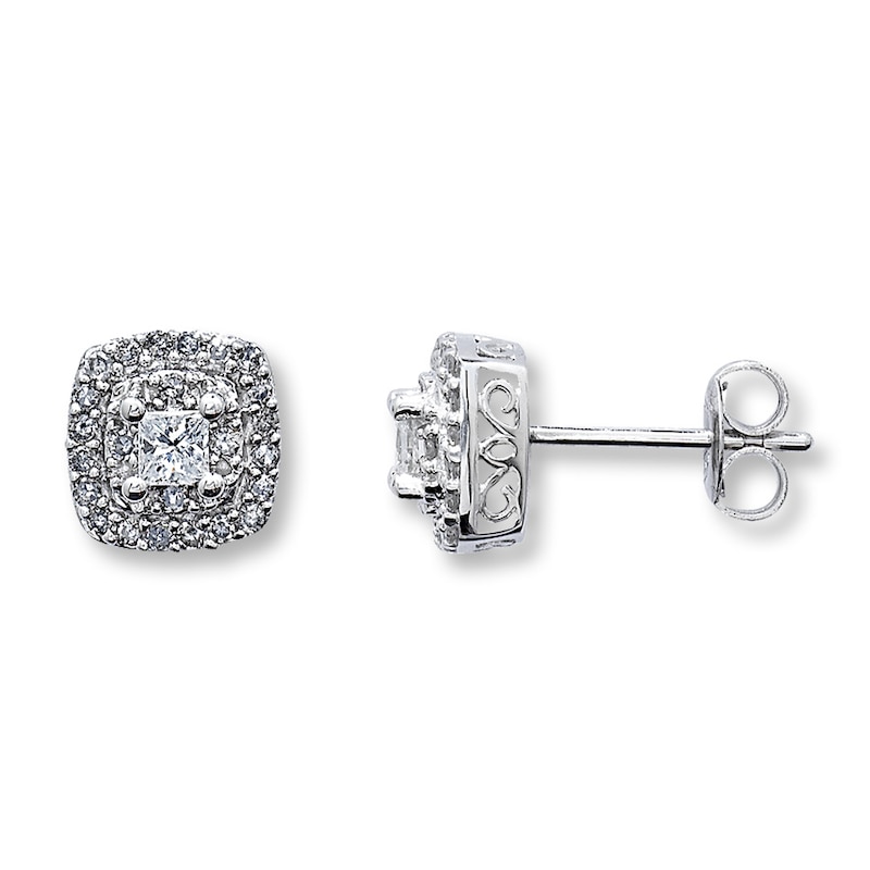 Main Image 1 of Diamond Framed Earrings 1/2 ct tw Princess & Round 10K White Gold