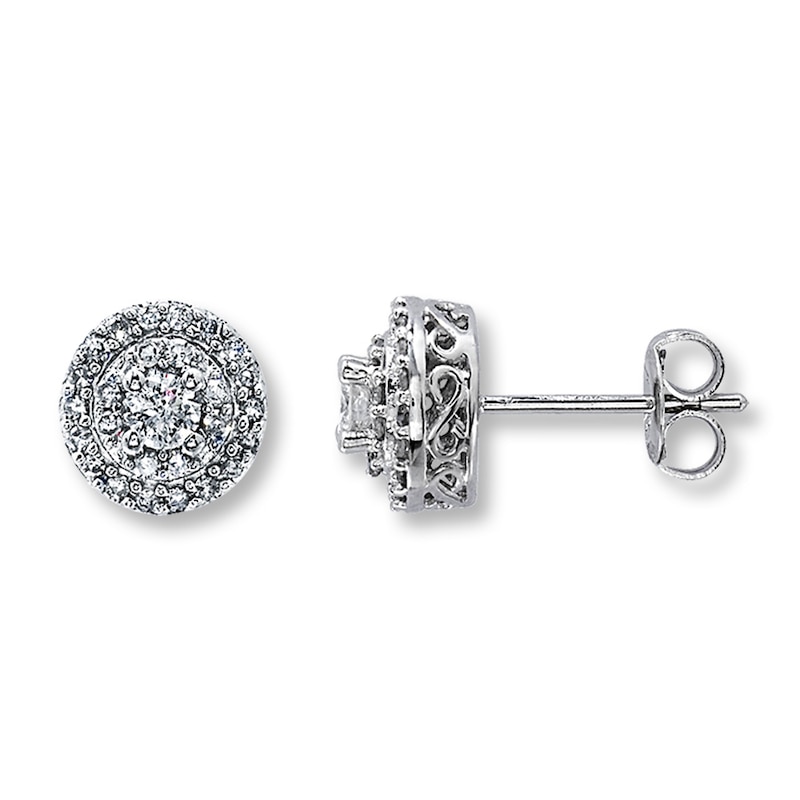 Main Image 1 of Diamond Framed Earrings 1/2 ct tw Round-cut 10K White Gold