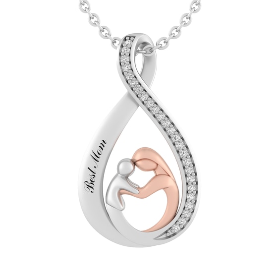 1/15 ct tw Diamond Sterling Silver & 10K Rose Gold Mother and Child Necklace (1 Line)