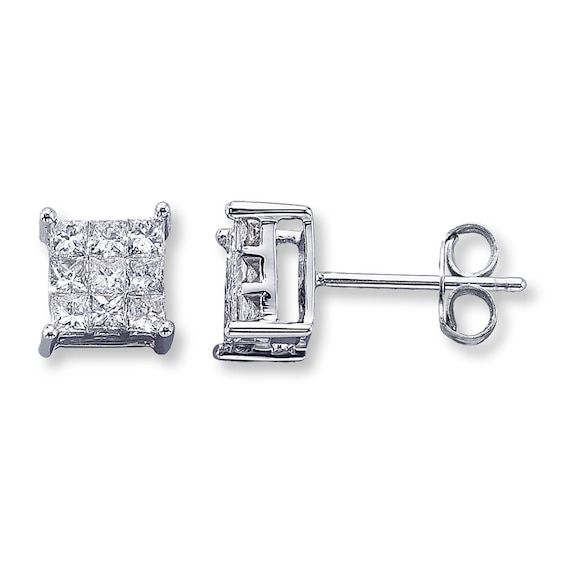 Diamond Earrings 1/3 ct tw Princess-cut 10K White Gold