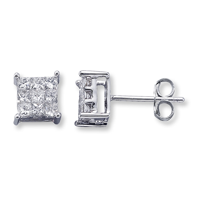 Main Image 1 of Diamond Earrings 1/3 ct tw Princess-cut 10K White Gold