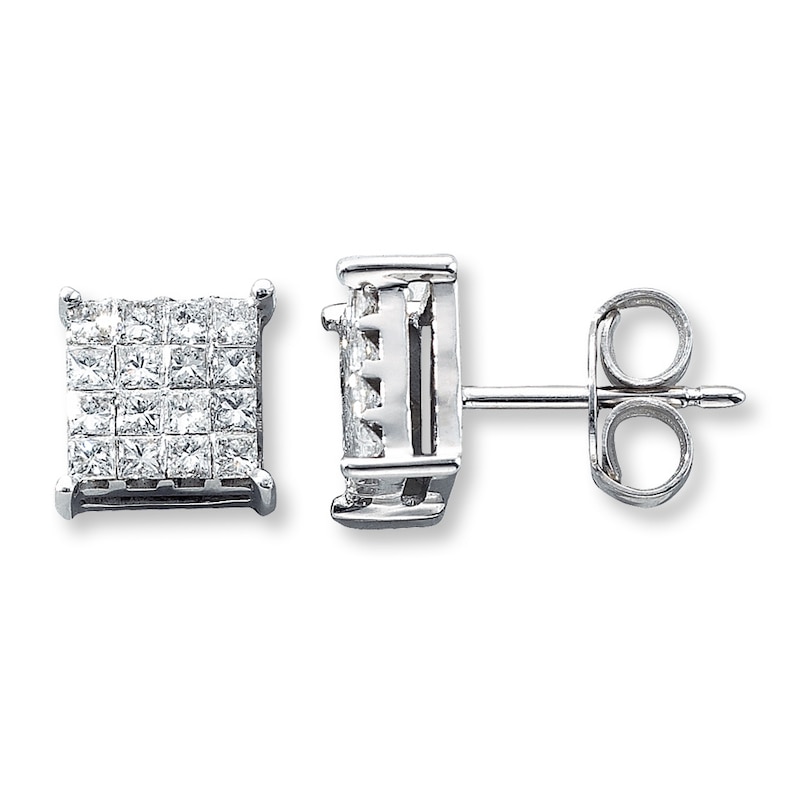 Main Image 1 of Diamond Earrings 5/8 ct tw Princess-cut 10K White Gold